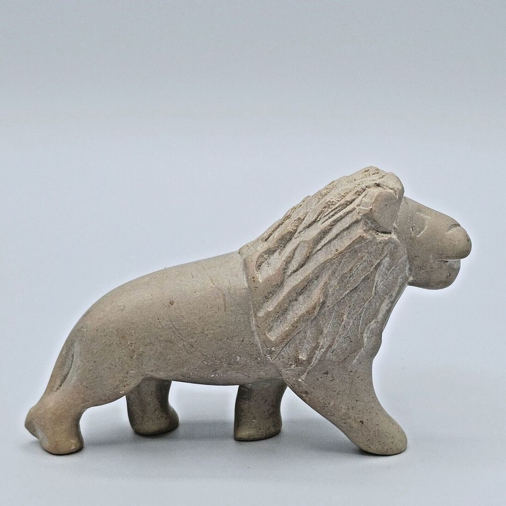 Lion Soapstone Carving King of the Jungle African Art Beige Figurine Hand Made